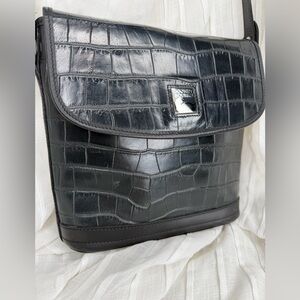 Dooney & Bourke Vintage Bayou Collection Croc Embossed Large Flap Bag • Black